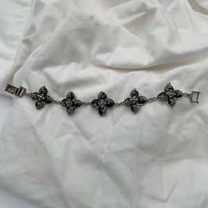 Vintage Green Onyx Marcasite bracelet. Sterling silver settings.